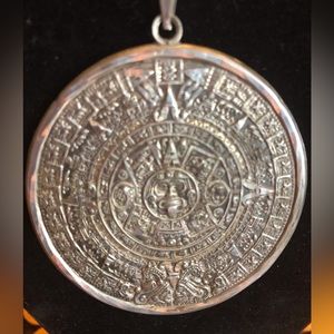 Sterling Silver Mexican Sun Dial Pendant